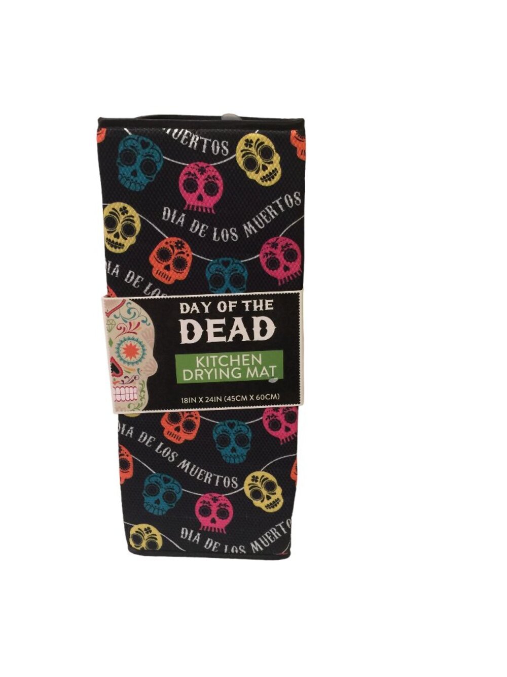 Day of the Dead Halloween Sugar Skulls Kitchen Drying Mat Orange Black Pink